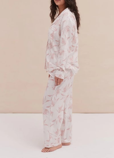 For The Creators Long Pyjama Set - Deia print in White/Pink