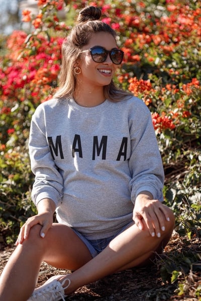 PinkBlush Grey Screen Print Mama Maternity Pullover Sweatshirt