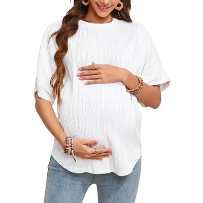 Target blueWomen's Maternity Dolman Top Short Sleeve Loose Fit Pregnancy Comfort Casual Blouse white M