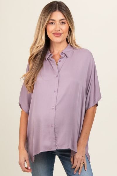 PinkBlush Lavender Dolman Sleeve Button Down Maternity Blouse