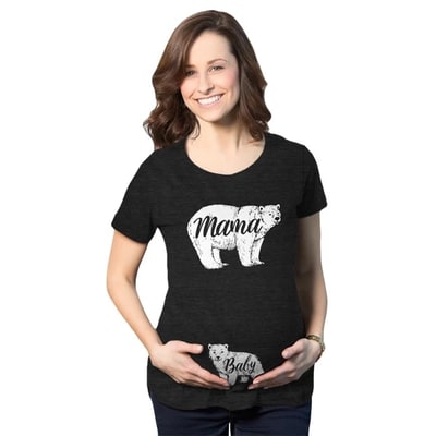 Target Maternity Mama Bear Baby Pregnancy Announcement T shirt Cute Reveal Bump Tee - Crazy Dog Maternity T Shirt Gift for Mom Black L