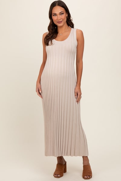 PinkBlush Taupe Sleeveless Knit Maternity Maxi Dress