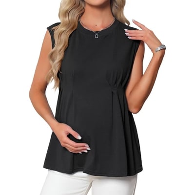 Target INSPIRE CHIC Women's Maternity Tank Tops Pleated Peplum Tunic Casual Shirt Dressy Sleeveless Pregnancy Blouses Small Black