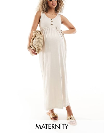 ASOS Mamalicious Maternity 2 function nursing button through maxi sundress in cream