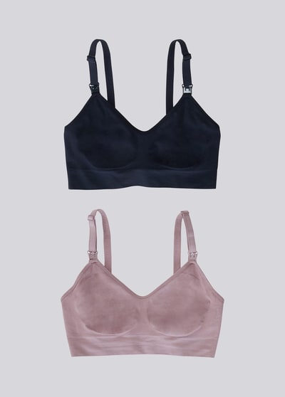 Ingrid+Isabel Seamless Nursing + Pumping Bra 2-Pack Bundle Black Mauve