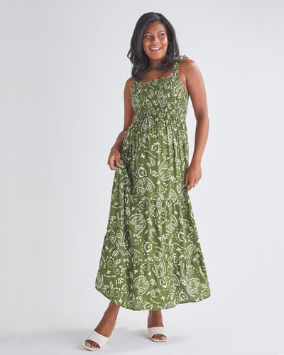 Angel Maternity Lilliana Maternity Green Maxi Dress in Paisley