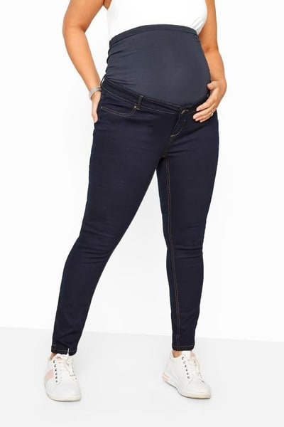 Yours Clothing BUMP IT UP MATERNITY Indigo Blue Stretch Skinny Jeans With Comfort Panel