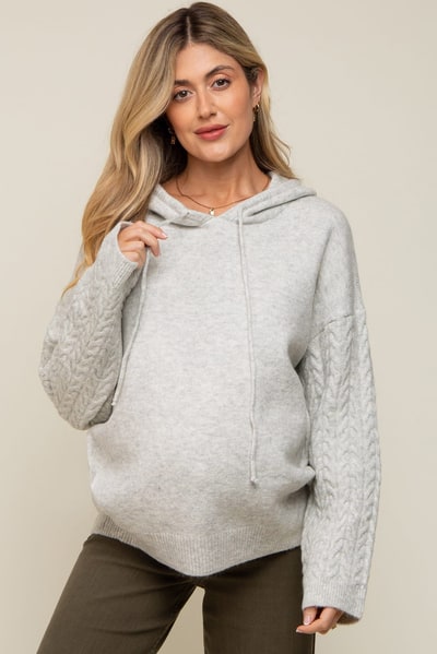 PinkBlush Grey Mixed Knit Maternity Hooded Sweater