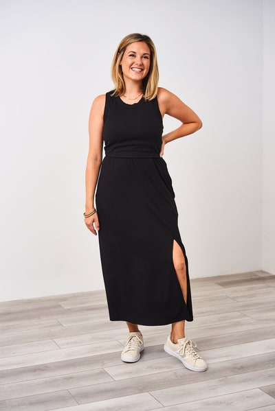 Latched Mama Latched Mama Ribbed Midi Nursing Slit Dress