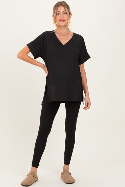 PinkBlush Black Oversized V-Neck Tee Legging Maternity Lounge Set