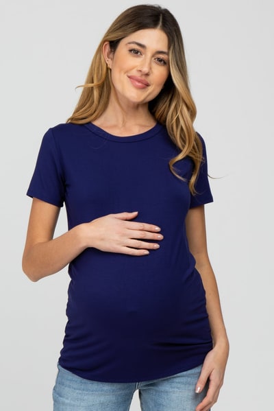 PinkBlush Navy Basic Short Sleeve Maternity Top