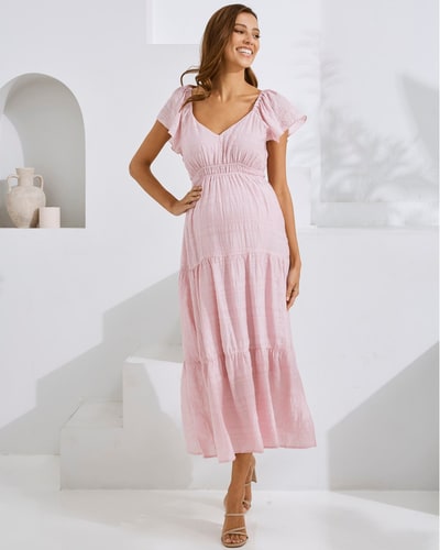 Angel Maternity Lila Baby Shower Maternity Dress in Candy Pink