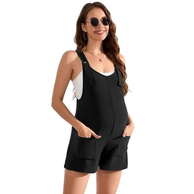 Target Maternity Overall Shorts Summer Casual Button Sleeveless Jumpsuits Romper with Pockets Black S