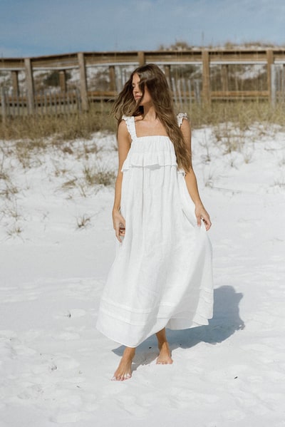 Worth Collective Lelah 100% Linen Maxi Dress in Off-White - Bump Friendly