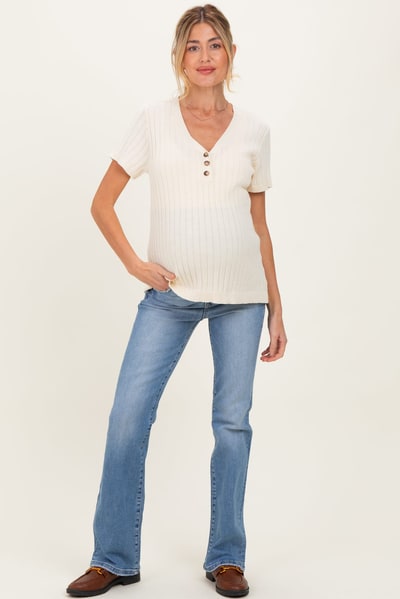 PinkBlush Light Blue Lightly Distressed Maternity Straight Leg Jeans