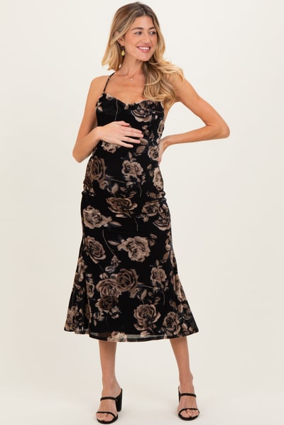 PinkBlush Black Cowl Neck Lace Up Back Maternity Midi Dress