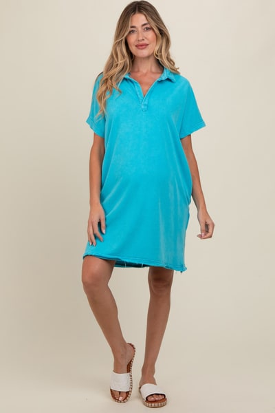 PinkBlush Aqua Mineral Washed French Terry Maternity Dress