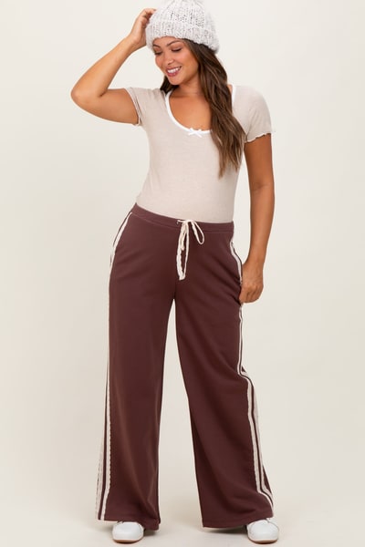 PinkBlush Brown Lace Stripe Drawstring Maternity Lounge Pants