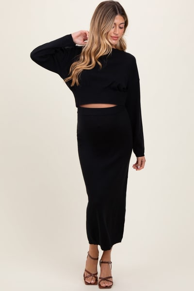 PinkBlush Black Knit Midi Skirt Sweater Maternity Set