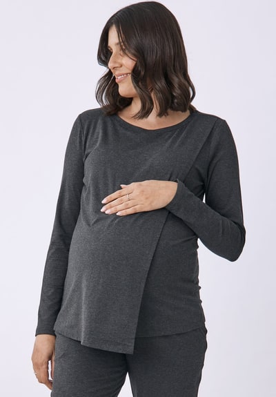 Angel Maternity Monique Long Sleeve Nursing Charcoal Petal Top