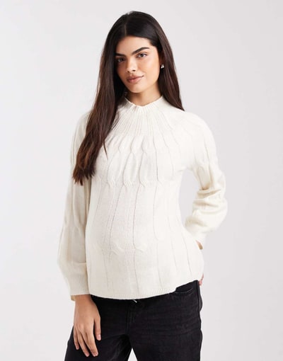 ASOS Vero Moda Maternity chunky cable knit high neck sweater in cream