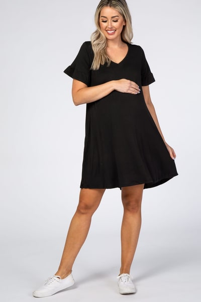 PinkBlush Black Ruffle Sleeve Swing Maternity Dress