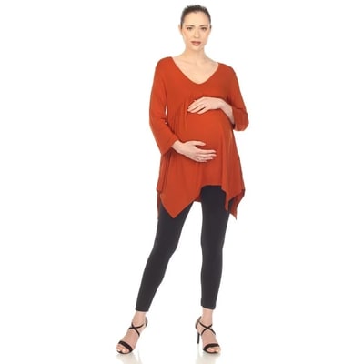Target Maternity Empire Cut V-Neck Tunic Top Cinnamon Stick Small -White Mark