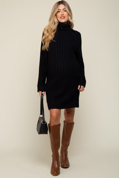 PinkBlush Black Turtleneck Maternity Sweater Dress