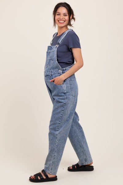 PinkBlush Light Blue Wash Rolled Cuff Maternity Denim Overalls