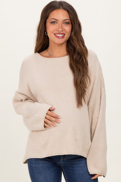 PinkBlush Oatmeal Oversized Boatneck Maternity Sweater