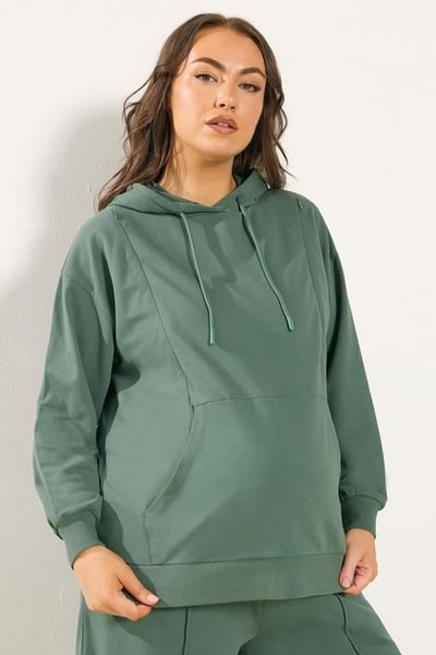 Yours Clothing BUMP IT UP MATERNITY Green Zip Side Nursing Hoodie