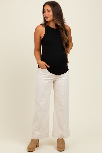 PinkBlush Ivory Front Seam Wide Leg Maternity Jeans