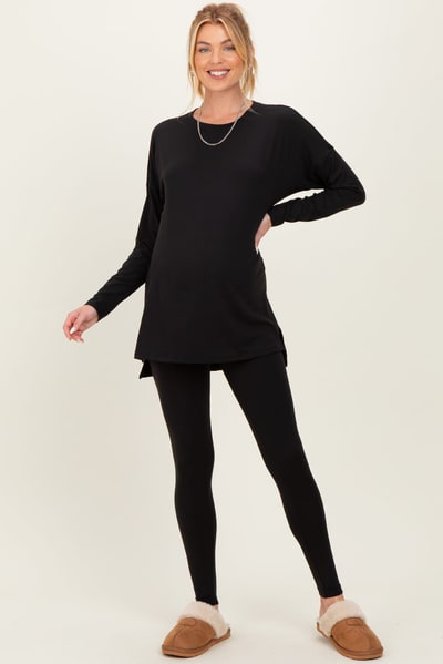 PinkBlush Black Brushed Knit Maternity Oversized Top and Legging Set
