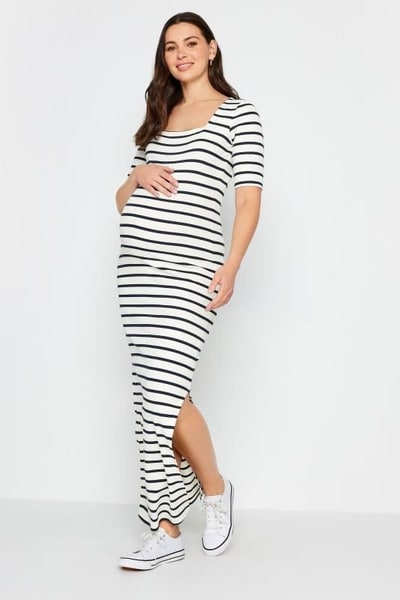 Yours Clothing LTS Tall Maternity Ivory White Stripe Maxi Dress