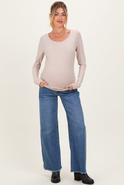 PinkBlush Navy Fray Hem Wide Leg Maternity Jeans