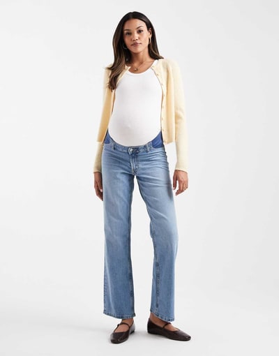 ASOS comfort stretch straight leg jeans in light mid blue