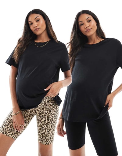 ASOS ONLY Maternity 2-pack jersey shorts in black and animal print