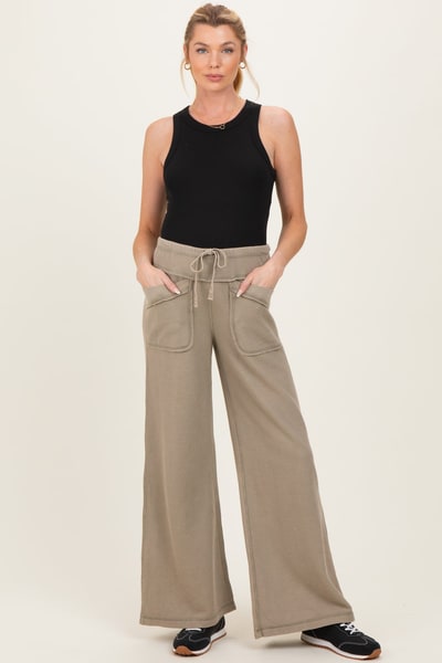 PinkBlush Olive Mineral Wash Waffle Knit Wide Leg Maternity Pants