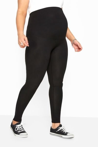 Yours Clothing BUMP IT UP MATERNITY Black Cotton Stretch Leggings With Comfort Panel