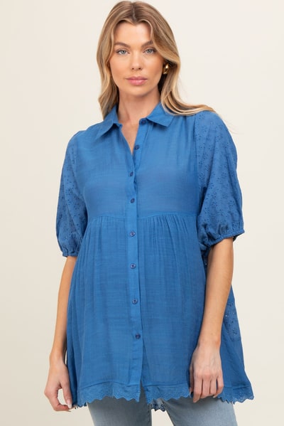 PinkBlush Blue Collared Lightweight Maternity Tunic
