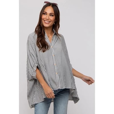 Target PinkBlush Charcoal Striped Button Up Dolman Maternity Top Charcoal Large/X-Large