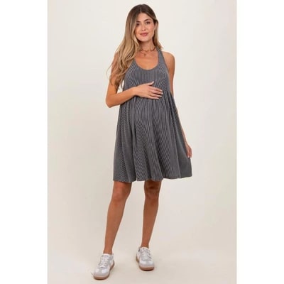 Target Pinkblush Charcoal Ribbed Sleeveless Open Back Maternity Midi Dress Small