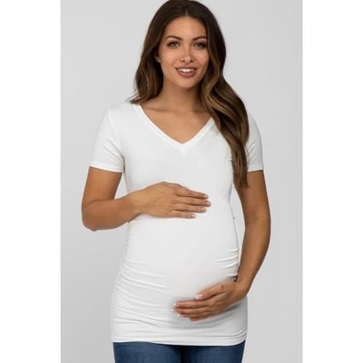 Target PinkBlush Ivory V-Neck Ruched Side Maternity Top Ivory Small