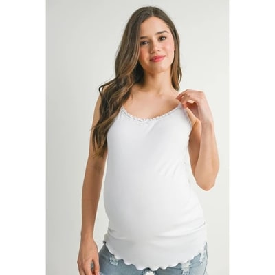 Target Hello Miz Women's Casual Ribbed Lace Trim Maternity Camisole Top - White - Medium