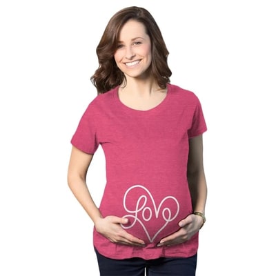 Target Maternity Love Script Heart T Shirt Cute Adorable Bump Pregnancy Tee - Crazy Dog Maternity T Shirt for Valentines Gift Pink M