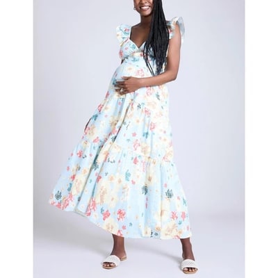 Target Women's Babydoll Ruffle Sleeve Maxi Maternity Dress - Skyway Floral - Size: X Small - Motherhood Maternity