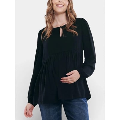 Target Women's Long Sleeve Empire Waist Keyhole Woven Blouse  - Black Size: Large - Motherhood Maternity