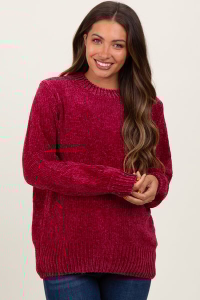 PinkBlush Burgundy Chenille Knit Balloon Sleeve Maternity Sweater