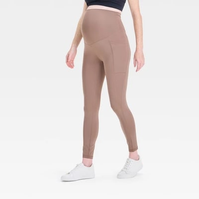 Over Belly High-Rise Performance Pocket Active Maternity Leggings - Isabel Maternity by Ingrid & Isabel™ Taupe S: Recycled Polyester