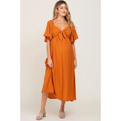 Target Pinkblush Rust Front Tie Ruffle Sleeve Maternity Midi Dress Small